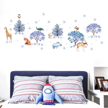 Sniego sausumos Gyvūnų Sienų Lipdukai miegamojo kambarį Fone namų puošybai Freskos Kalėdų dekoro Tapetai, Meno, Lipdukai lipdukas