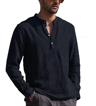 Men' s Shirt Medvilnės skalbiniai vientisos Spalvos Stovas Apykakle ilgomis Rankovėmis Marškinėliai Smart Casual, Vyrai' s Palaidinė, Plius Dydis S/M/L/XL/XXL