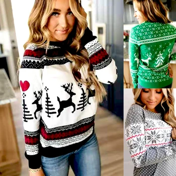 Naujas 2019 Kalėdų Hoodies Moterims ilgomis Rankovėmis O-kaklo Atsitiktinis Megztinis Palaidinukė Su Pocket Plus Size