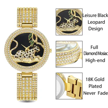 MISSFOX Moterų Laikrodžiai Moterims Prabangos Prekės ženklo Mados Juodas Leopardas Aukso Žiūrėti Diamond Moteriški Laikrodžiai Top Brand Moterų Riešo Žiūrėti