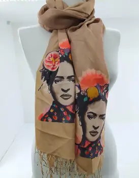 Frida Kahlo Raštuota Skara Tasseled Šalikas Aukštos Kokybės Naudinga 76cm * 200cm Dydis Pareo Bikini maudymosi Kostiumėliai, Individualizuotos Dizainas