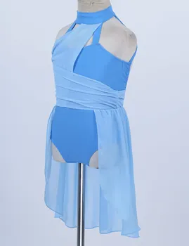Vaikų Mergaičių Dailiojo čiuožimo suknelė Šifono Liemenė Narvuose Atgal Šiuolaikinio Šokio Kostiumai Leotard Suknelė Lyrinis Šiuolaikinio Dancewear