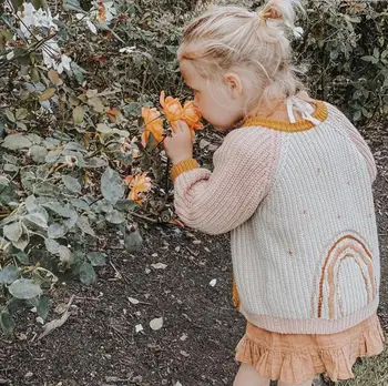 INS vaikų megztinis 2021 m. pavasarį, rudenį naujų wawa prekės siuvinėjimo Cardigan mergina, megztos palaidinukės ir skrybėlę vaikai megztinis ws2003