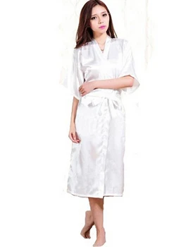 Plius Dydis S-XXL 2016 Viskozė Longue Chalatas Moteriški Kimono Ilgos Satino Chalatas, Seksualus apatinis Trikotažas Karšto Pižamą Sleepwear su Diržu