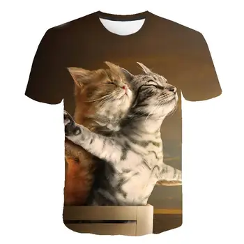2019 Naujas Cool T-shirt Vyrai/Moterys 3d marškinėliai Spausdinimo dvi katės trumpomis Rankovėmis Vasaros Viršūnes Tees juokingi marškinėliai Male S-6XL