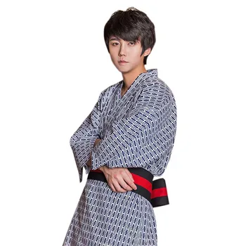 Unisex Japonų Kimono Yukata su Diržo Žymės Raštuotas Mens Moteriški Kimono Stiliaus Pajama Padažu Suknelė Ištaigingas Dėvėti Chalatą