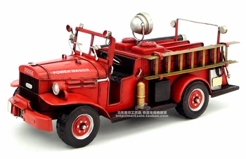 Senovinių klasikinių gaisro sunkvežimio modelis, retro derliaus pagamino rankų darbo, metalo amatų namų/pub/kavinė dekoracija ar dovana