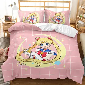 Anime Sailor Moon Mielas 3D Spausdinimo Šalikas Pakratai Rinkiniai Mergaitėms Karalienė Twin Vieno Dydžio Antklode Padengti Nustatyti Užvalkalas Prabangos Dovanos