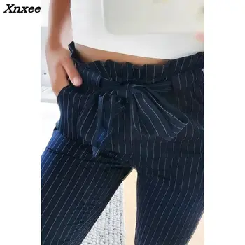 Dryžuotas aukšto juosmens haremo kelnės moterims atsitiktinis šifono kelnės mados streetwear vasaros moterų kelnes Xnxee
