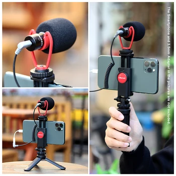 Ulanzi ST-06 Vlog Rinkinys Su Mikrofonu Trikojo stovo Šalto Batų Telefono Laikiklis, Universalus iPhone 11 Pro Max 