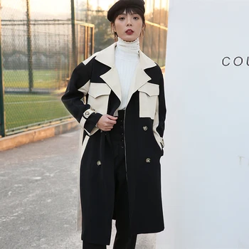 2020 korėjos Stilius Unikalus Negabaritinių Moterų Tranšėjos Paltai Plius dydis Ponios Rudens Žiemos viršutinių drabužių siuvimas Prašmatnus Dvivietis Breasted Kailis