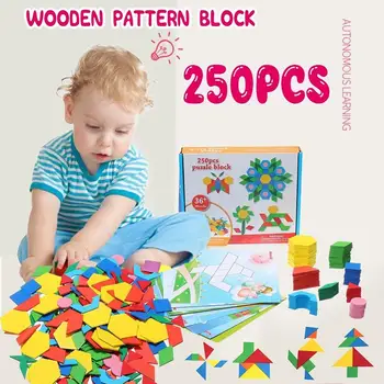 250Pcs Mediniai Tangram Geometrijos Galvosūkiai Pastato Smegenų Mokymo Švietimo Vaikas Žaislas