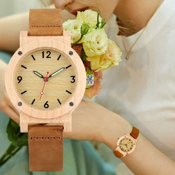 Klevo Medienos Žiūrėti Moterų laikrodžiai, Šviesos Adata ponios Suknelė laikrodis odos juosta Atsitiktinis Kvarcinis Laikrodis Prabanga relogio femininos