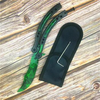 CS GO Smaragdas žalia dizainas, elegantiškos letena peilį 9.8-colių butterfly mokymo peilis su juodoji kardžuvė ir kaklo virvę taktika letena peilį