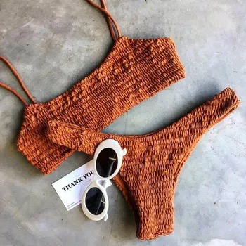 Biquini Seksualus Bandeau Plisuotos Bikini maudymosi kostiumėlį mergaičių maudymosi Kostiumėliai Moterims, Moteriška Brazilijos Stumti Iki Paplūdimio Drabužiai Maudymosi Kostiumas