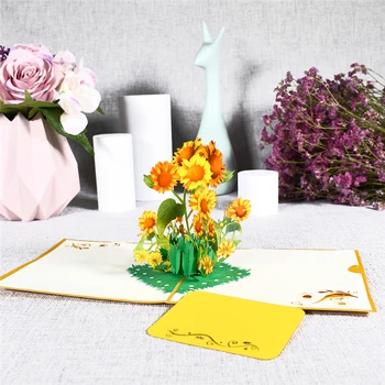 10 Pak Pop-Up Gėlių Kortelės 3D Saulėgrąžų Atvirukai Valentino Dieną Gauti Ir Motinos Dieną, Gimtadienį, Jubiliejų, Didmeninė