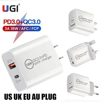 UNIJA 18W 3A PD Tipo C QC3.0 USB Greitas Įkroviklis Mobilųjį Telefoną, JAV, JK, ES, AS Kištuko Adapteris, Skirtas 
