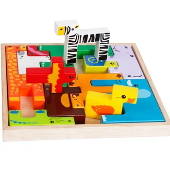 Montessori Kūdikių Mediniai Tangram Smegenų Kibinimas Įspūdį žirafa Gyvūnų Blokas, Žaislų, Žaidimų, Vaikams, Vaikų Ugdymo Žaislų Rinkinys