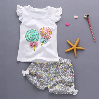 Baby girl drabužiai, sporto spausdinimo modelis T-shirt viršūnes nustatyti vasaros naujagimių gimtadienio puloveris kostiumas kūdikių drabužiai vest rinkiniai