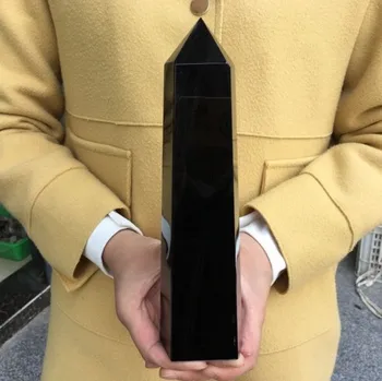 1000g Didelis dydis Natūralus Juodas obsidianas obeliskas kvarco kristalo lazdelė taško gydymo 1pc 20cm