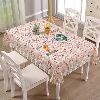 Vyno Raudonos nėrinių vakarienė staltiesės, prabangūs balta siuvinėjimo nėrinių apdaila lapų staltiesės vestuvių, Sodo stilius stalo runner