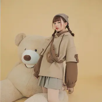 Mori mergina Japonijos gentis netikrą dviejų dalių prarasti susiuvimo viršų mielas lokys su maišeliu studentų striukė
