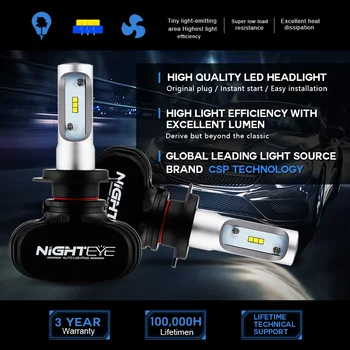 Nighteye H7 Led H4 12v H8, H9 H11 8000LM 50W 6500K Automobilio LED Žibintai Balto Rūko Žibintai, 9005 HB3 9006 HB4 Rūko Lemputės