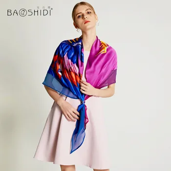 [BAOSHIDI] Šilko Prabangos prekės ženklo dvigubo sluoksnio moterų skara 2017 m. vasaros mados Trikampis šalikas moteris Naujausios konstrukcijos pashimina panele