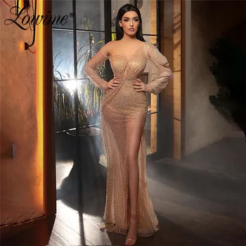 Karoliukai Šampano Moterų Vakare Gown 2020 Naujausias Seksualus Suknelės Moteris Šalis Naktį Garsenybių Suknelės Dubajus Arabų Prom Dresses