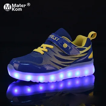 Dydis 25-37 Vaikai LED Sneaker Berniukų Batai USB Įkrovimo Vaikų Batai su Šviesos Šviesos Merginos Žėrintis Sportbačiai Mokyklos Batai