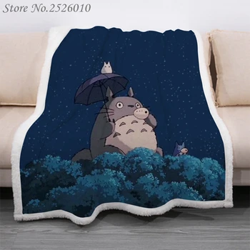 Mesti antklodę Anime Totoro 3D Aksomo Pliušinis Antklodė Lovatiesė Vaikams Mergaitėms Sherpa Sofos Antklodė Antklodė Padengti Kelionių 12