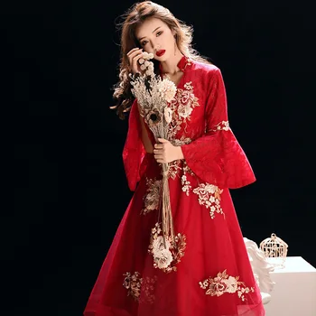 Siuvinėjimo Kinų, Rytietiškas Vestuvių Moterų Kilnus Cheongsam Derliaus Vakaro Suknelė Elegantiškas Modernus Įžymybė Pokylių Suknelės