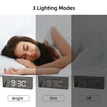 5Fuctions Mygtuką Veidrodėliai Skaitmeninis LED Ekranas, Žadintuvas Stalo Laikrodis Temperatūra Kalendorius Atidėjimo Funkcija su USB 1pc 14x50x3.4cm
