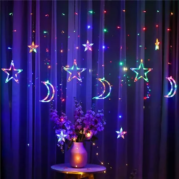 Kalėdų Užuolaidų Pasakų Šviesos Eilutę Namų Dekoro Eid Mubarakas Moon Star Šviesos Girlianda Kalėdų Medžio Apdaila Papuošalai