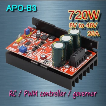 Nemokamas pristatymas , APO-B3 DC šepečiu motorinių 20A ESC PWM valdiklis + RC + greičio reguliatorius 720W(MAX)/8V-48V
