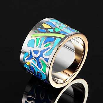 Zlxgirl prekės Emalis nerūdijančio plieno žiedas papuošalai mėlyna Emalį gėlių formos aukso vestuviniai žiedai moterų mados aneis nemokamai krepšiai