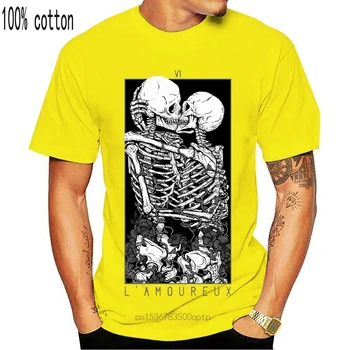 Mėgėjams Marškinėliai meilės tarot kaukolė gėlių skeletas pora mirties slaptasis miręs bučinys
