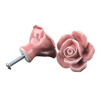 BMBY-10 Vnt Keramikos Derliaus Gėlių, Rožių, Gėlių Durų Rankenos Stalčiaus Rankena Virtuvė + Varžtai (Pink)