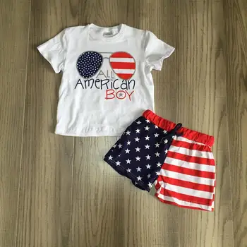 Kūdikis, berniukas, vasarą, liepos 4-oji apranga berniukai Amerikietis berniukas marškinėlius su JAV vėliava trumpas baby vaikų nepriklausomybės diena drabužiai