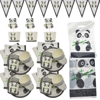 Gimtadienio Tematikos Animacinių Filmų Panda Tema Dekoracijos Vaikams Naudai, Vienkartiniai Indai, Lėkštės Ir Taurės Nustatyti Kūdikio Dušas Šalis Reikmenys