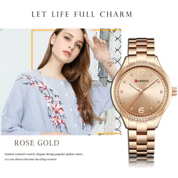 CURREN Rose Gold Žiūrėti Moterims, Elegantiška Suknelė Prabangių Laikrodžių Ponios Aukštos Kokybės Kvarco Mados Moterų Laikrodis Relogio Feminino