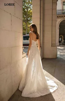 LORIE Nėrinių Vestuvių Suknelė 2019 Spagečiai Dirželiai Nėrinių Vestidos de novia Elegantiškas Backless Boho Vestuvių Suknelės