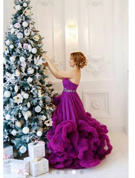 Violetinė Prom Dresses Motinos Ir Dukters Oficialus Vakarėlis Vakare Chalatai 2020 Duobute Kristalų Elegantiškas Ruffles Vestido Fiesta