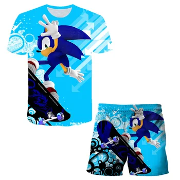 2020 Naujas Dviejų dalių Kostiumas Sonic the Hedgehog Berniukas Drabužių Nustatyti Vasaros Vaikų Berniukų Drabužius T-Shirt Animacinių filmų Šortai Vaikams, Apranga