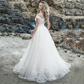 Bohemijos Princesė Vestuvių Suknelė 2020 Aline Nuo Peties Balta Raukiniai Vestuvių Suknelės Boho Nuotakos Suknelė Vestido De Noiva