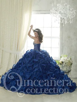 Royal Blue Quinceanera Suknelės Kamuolys Suknelė Brangioji Zawalcowany Kristalų Raukiniai Sijonas Saldus 16 Suknelė Vestidos De Anos 15