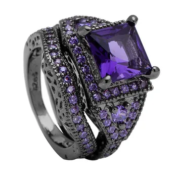 2018 black žiedas rinkiniai KARŠTO juoda gun spalva cirkonis rožinė, violetinė mados lady piršto žiedai naujo dizaino papuošalai moterims, vestuvių Žiedai
