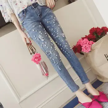 2020 moterų džinsai atsitiktinis mados vientisos spalvos džinsai duobute dekoratyvinis skylių, skaldytų dėvėti kankina liesas pieštuku džinsai