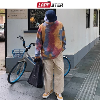 LAPPSTER Vyrų Harajuku Kaklaraištis Dažų Negabaritinių Hoodies 2020 M. Rudenį Mens Japonijos Streetwear Palaidinės Vyrų Medvilnės Hip-Hop Hoodie
