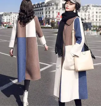Moterų mados siūlėmis ilgai, virš kelio, vilnoniai paltai 2019 m. rudenį, žiemą didelio dydžio nukentėjo spalva žiemos vilnos mišinys outwear lauko